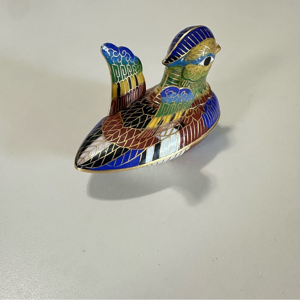 Cloisonné' Enamel Brass Duck Figure Trinket Box Vintage Excellent - Picture 2 of 6
